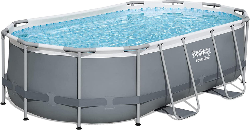 Bestway Power Steel 14' x 8'2" x 39.5" Oval Above Ground Pool Set | Includes 530gal Filter Pump, Ladder, ChemConnect Dispener