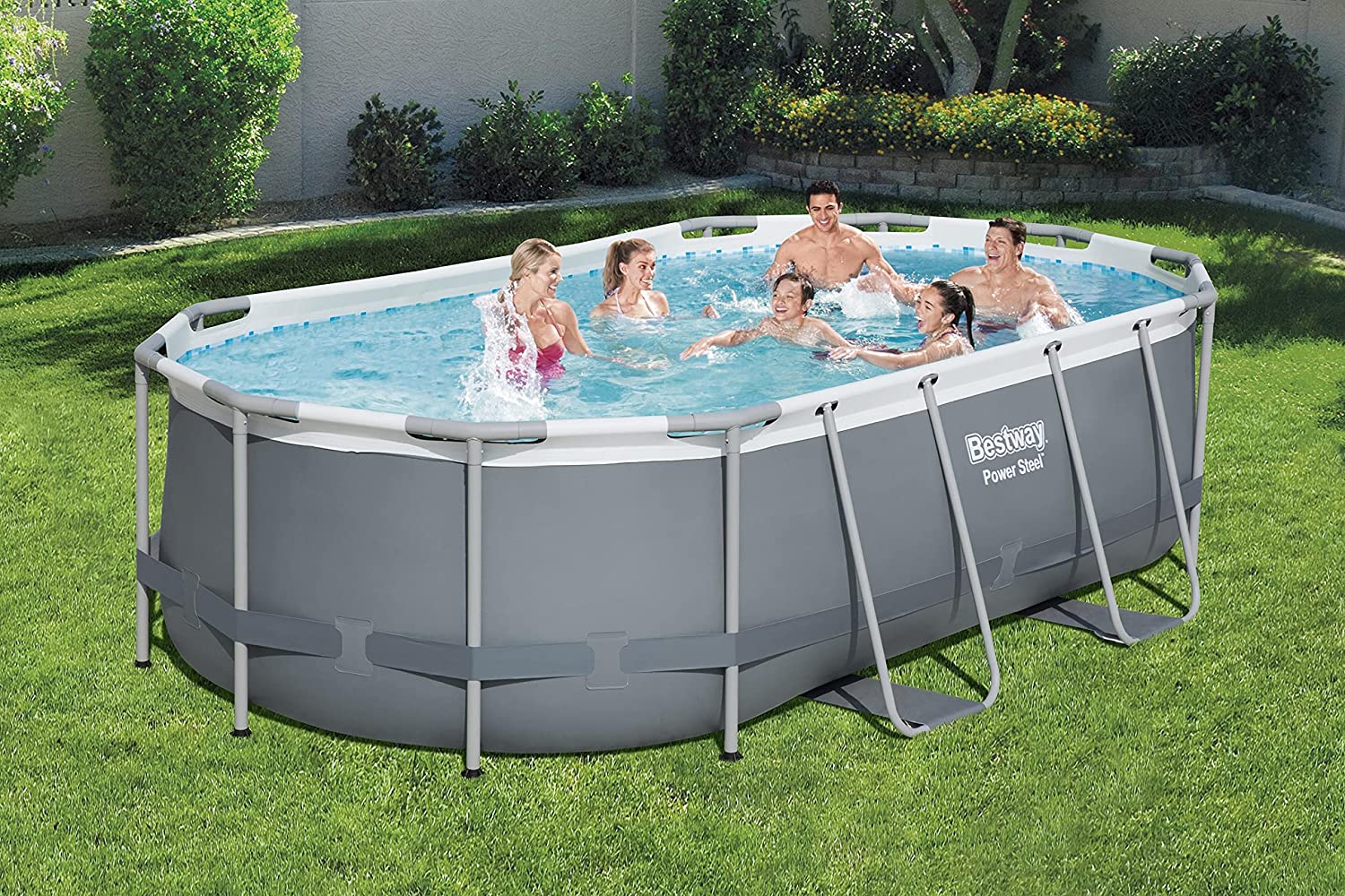 Bestway Power Steel 14' x 8'2" x 39.5" Oval Above Ground Pool Set | Includes 530gal Filter Pump, Ladder, ChemConnect Dispener